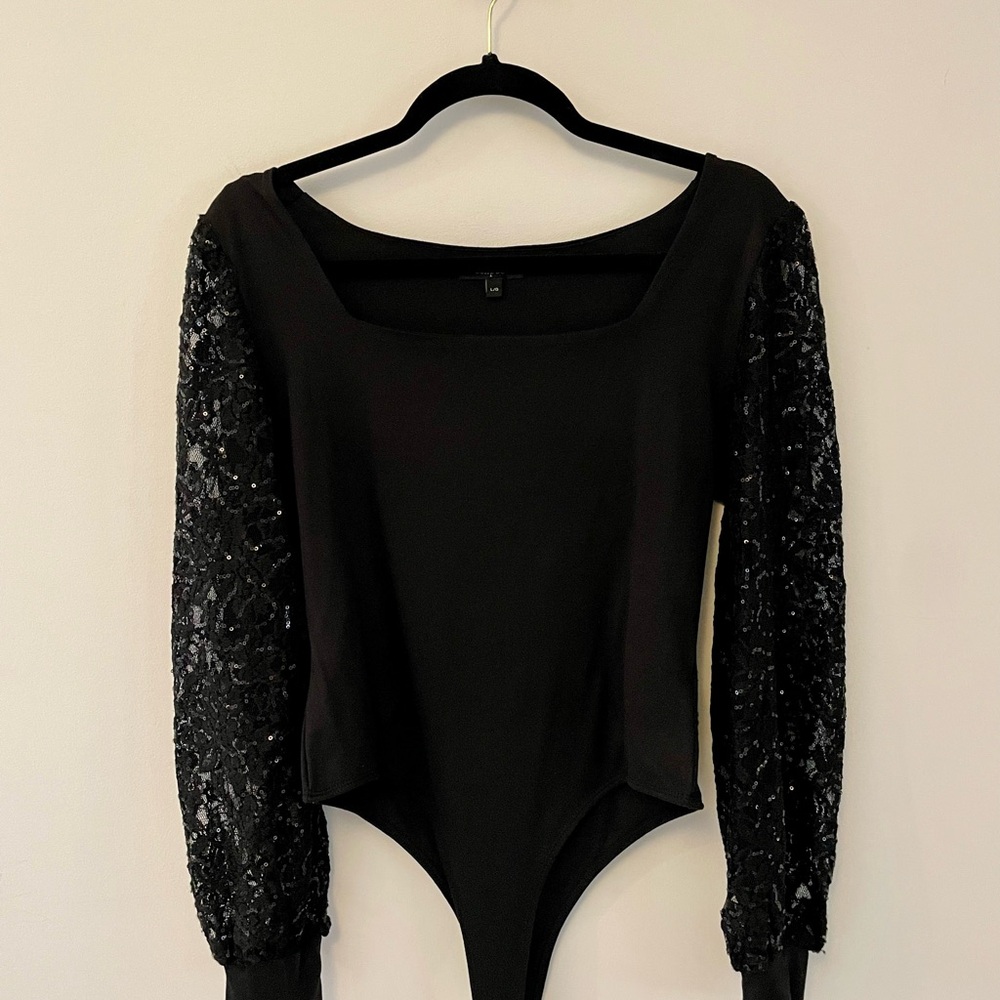Elegant Black Sequin Sleeve Bodysuit